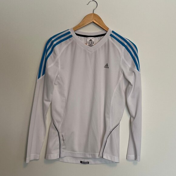 Adidas. Formation. Longe Sleeve Shirt. White With Blue Stripes. Size M. Womens. - Picture 1 of 5